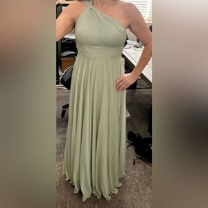 Azazie Charlize One-Shoulder Dusty Sage Dress, Size A6, NEW (Retail $129)